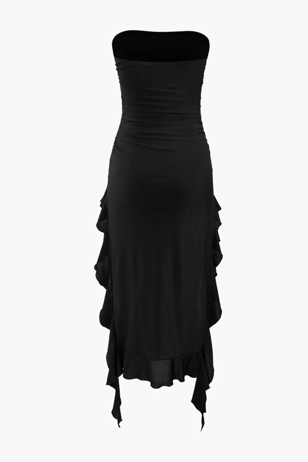 Hot Ruffle Hem Slit Strapless Midi Dress Midi Dresses