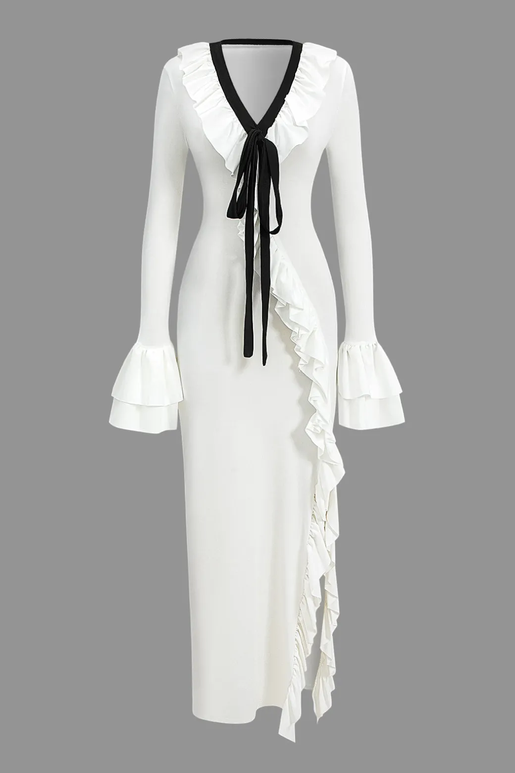 Cheap Ruffled V-Neck Long Sleeve Maxi Dress Long Sleeve Dresses | Maxi Dresses