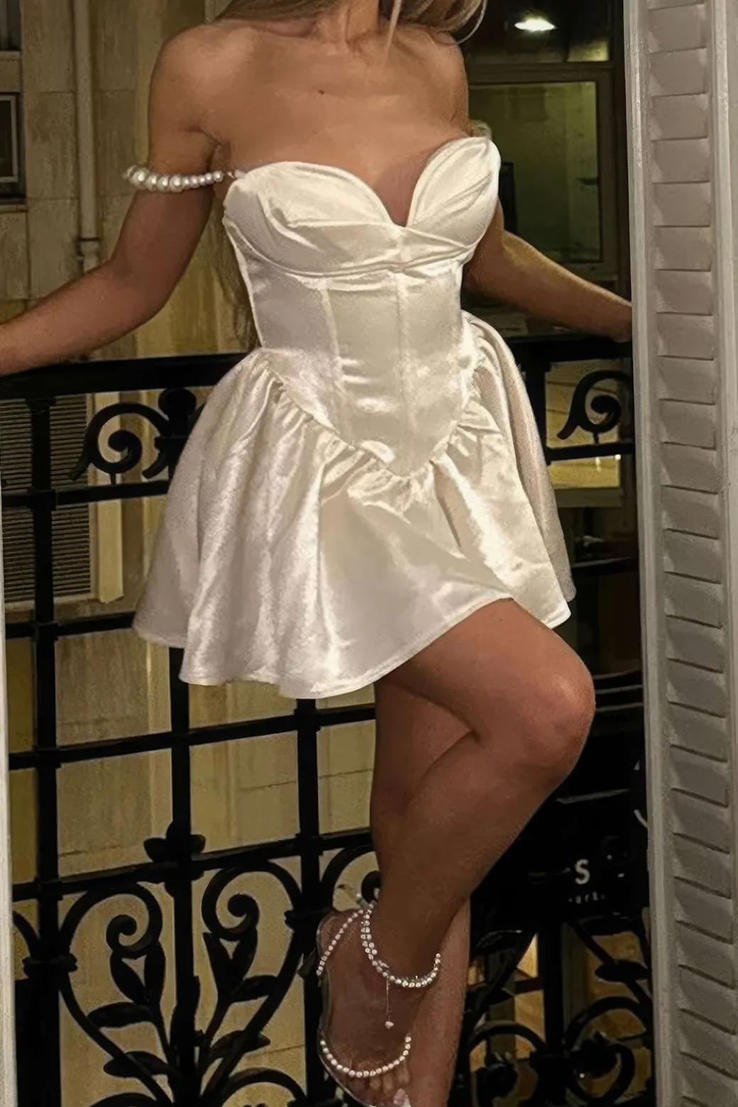 Hot Satin Corset Slip Pearl Bustier Mini Dress Mini Dresses