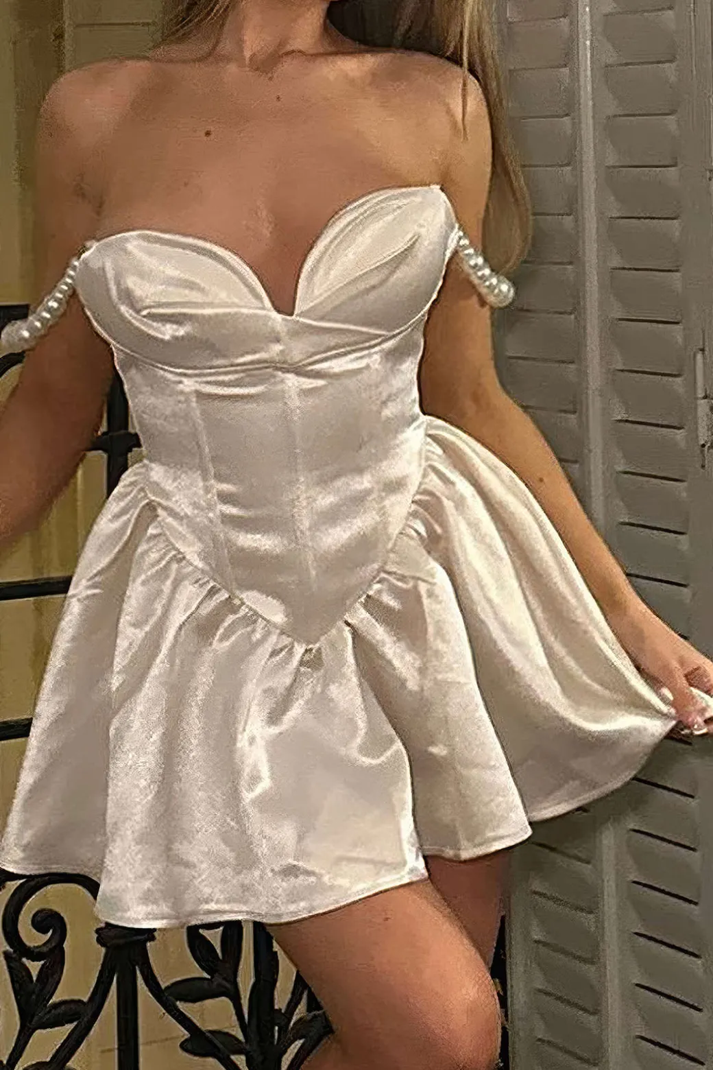 Hot Satin Corset Slip Pearl Bustier Mini Dress Mini Dresses