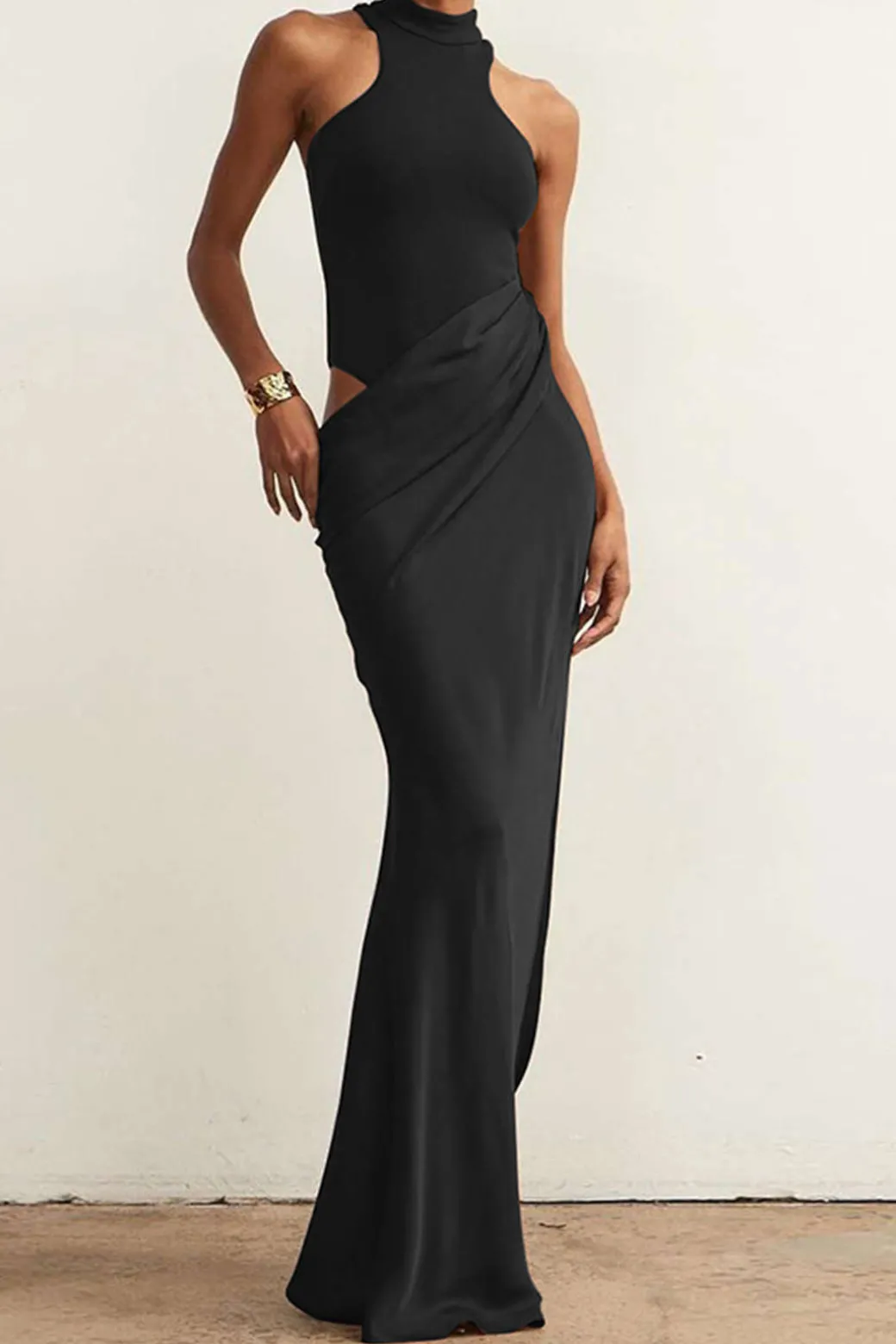 New Satin Patchwork Sleeveless Maxi Dress Maxi Dresses