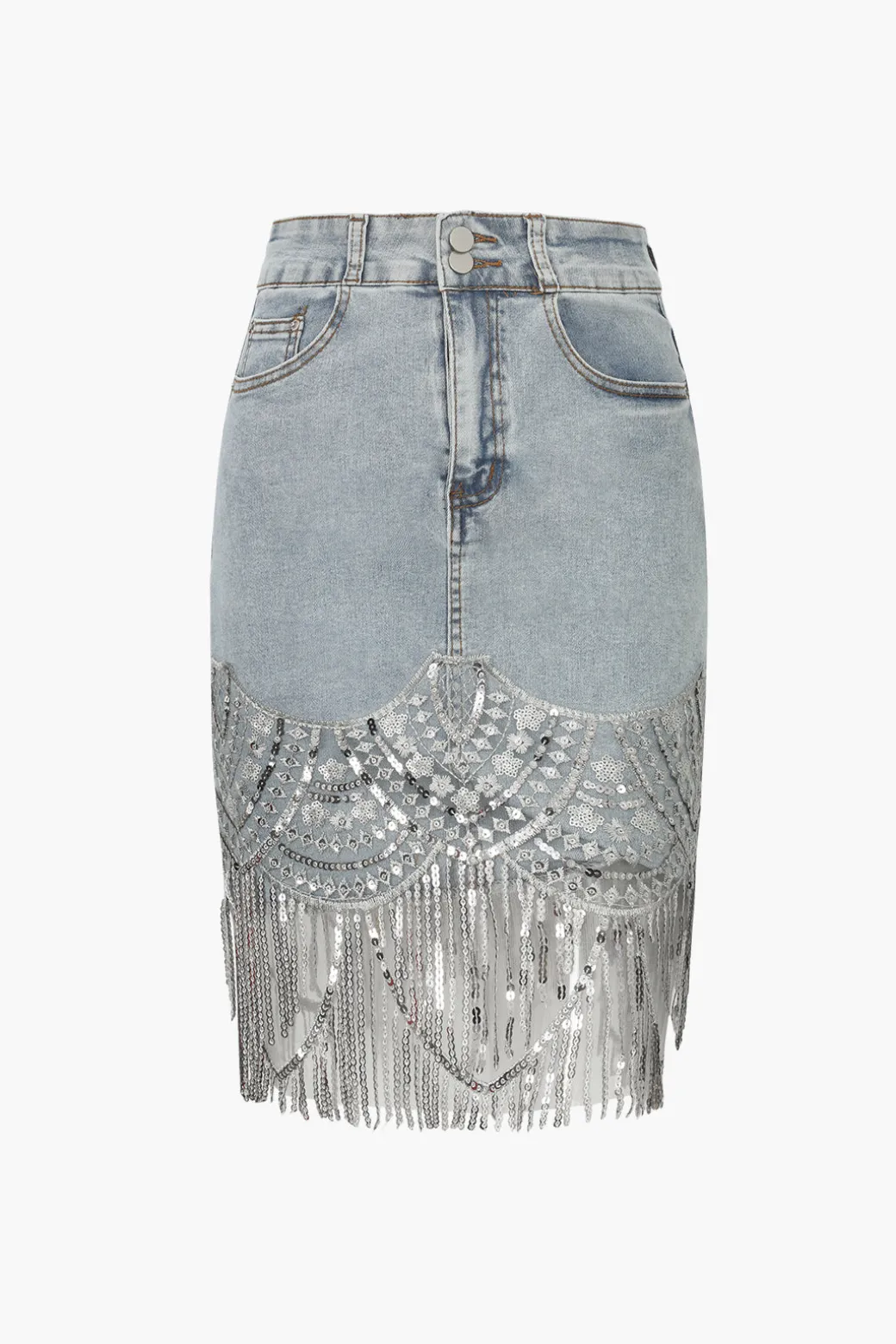 Outlet Sequin Fringe Hem Denim Skirt Skirts
