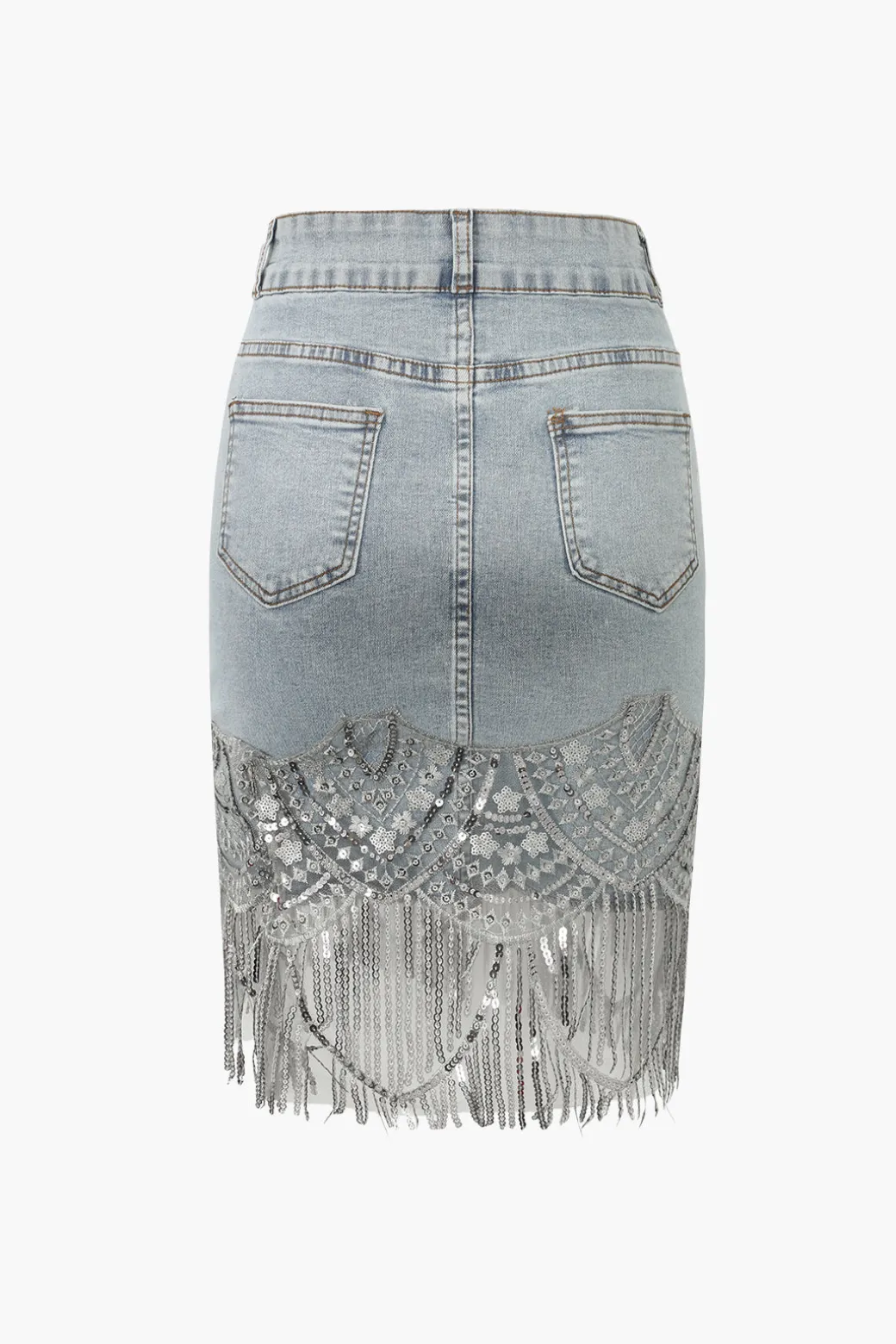 Outlet Sequin Fringe Hem Denim Skirt Skirts