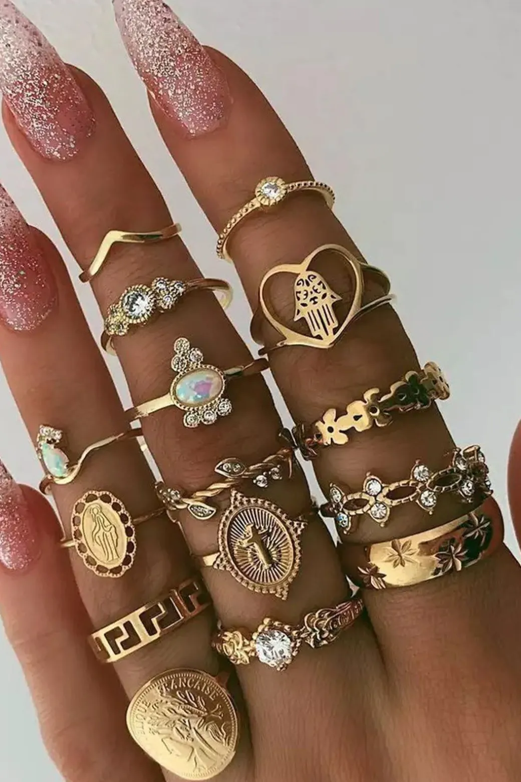 Cheap Set of 15 Pc Rhinestone Rings Accessories