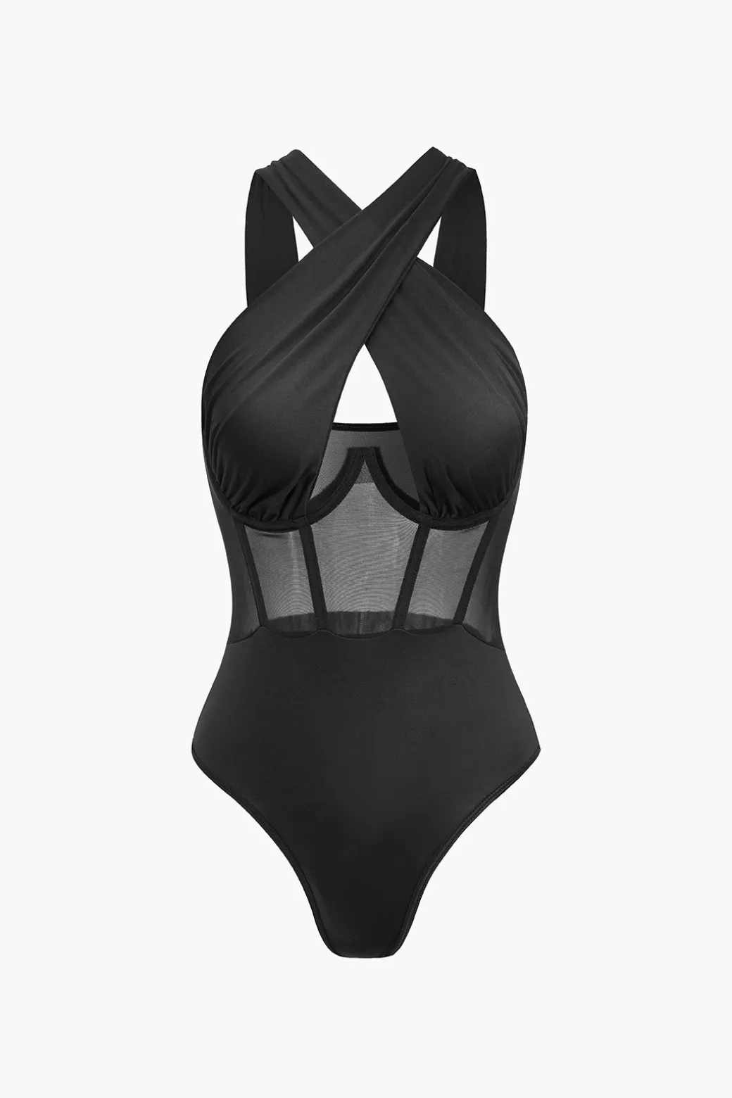 Clearance Sheer Mesh Patchwork Corset Bodysuit Bodysuits | Corset & Bustier Tops