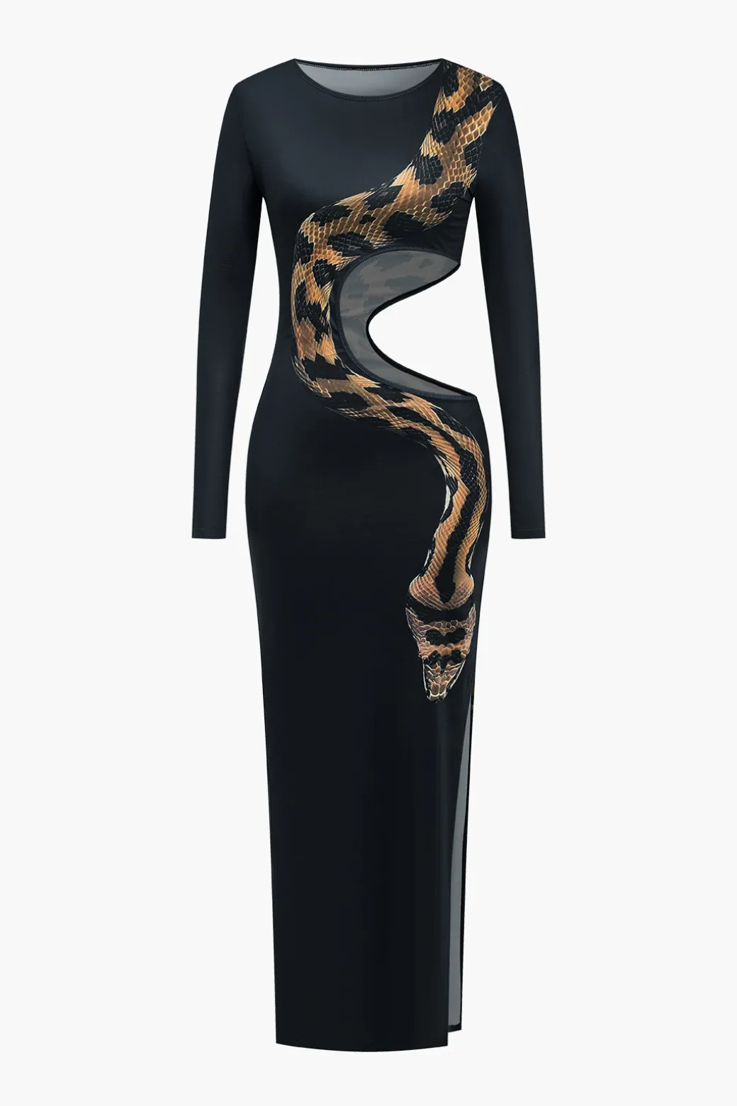 Cheap Snake Print Cut Out Long Sleeve Slit Maxi Dress Long Sleeve Dresses | Maxi Dresses