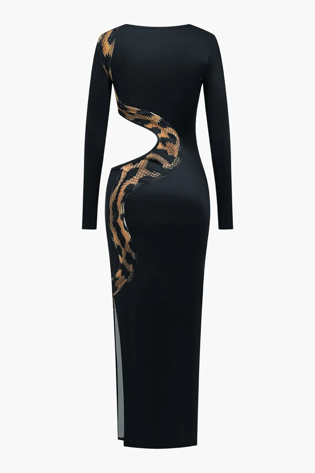 Cheap Snake Print Cut Out Long Sleeve Slit Maxi Dress Long Sleeve Dresses | Maxi Dresses
