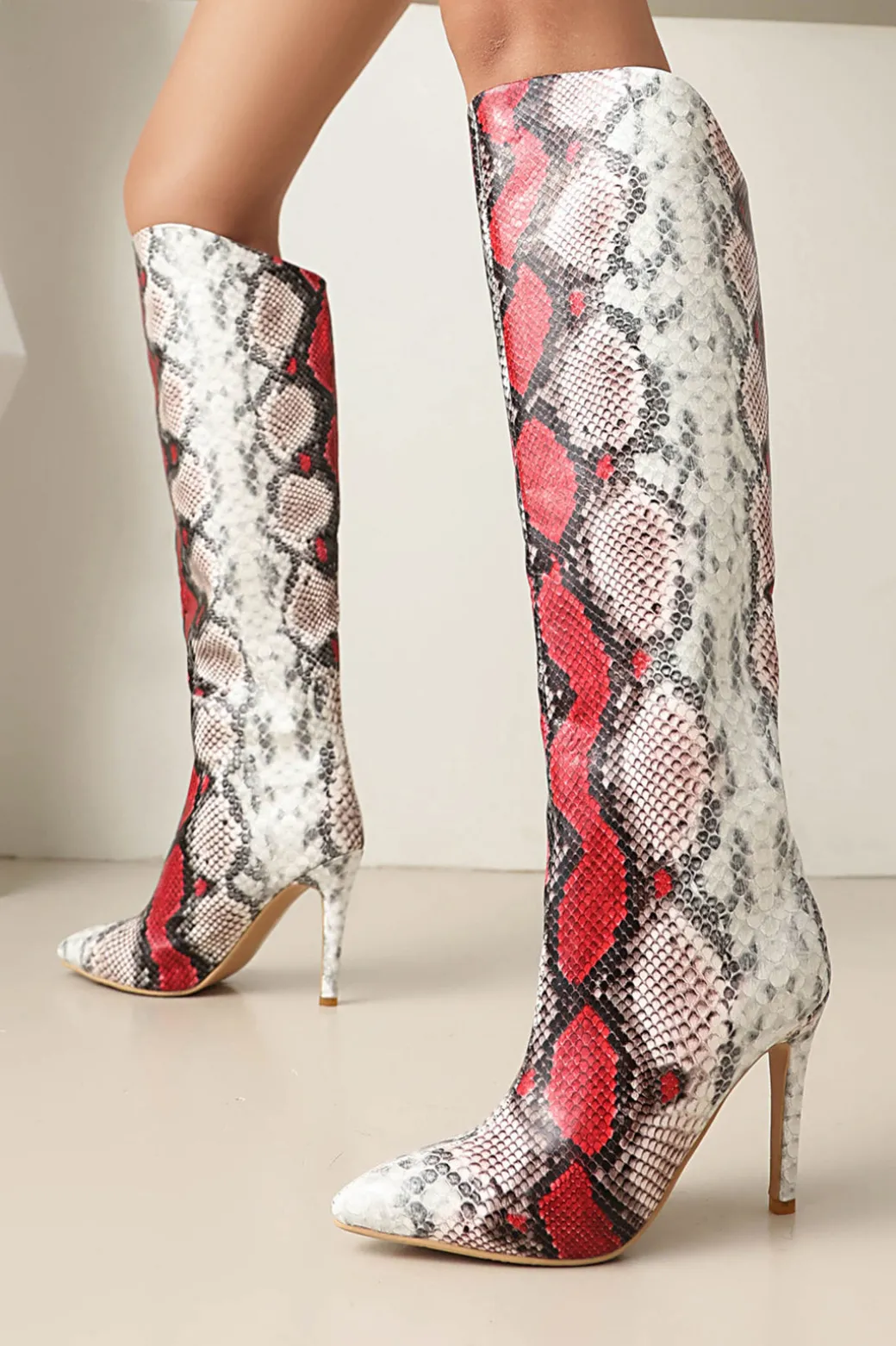 New Snake Skin Faux Leather High Heel Pointed Toe Over The Knee Boots Shoes | Boots