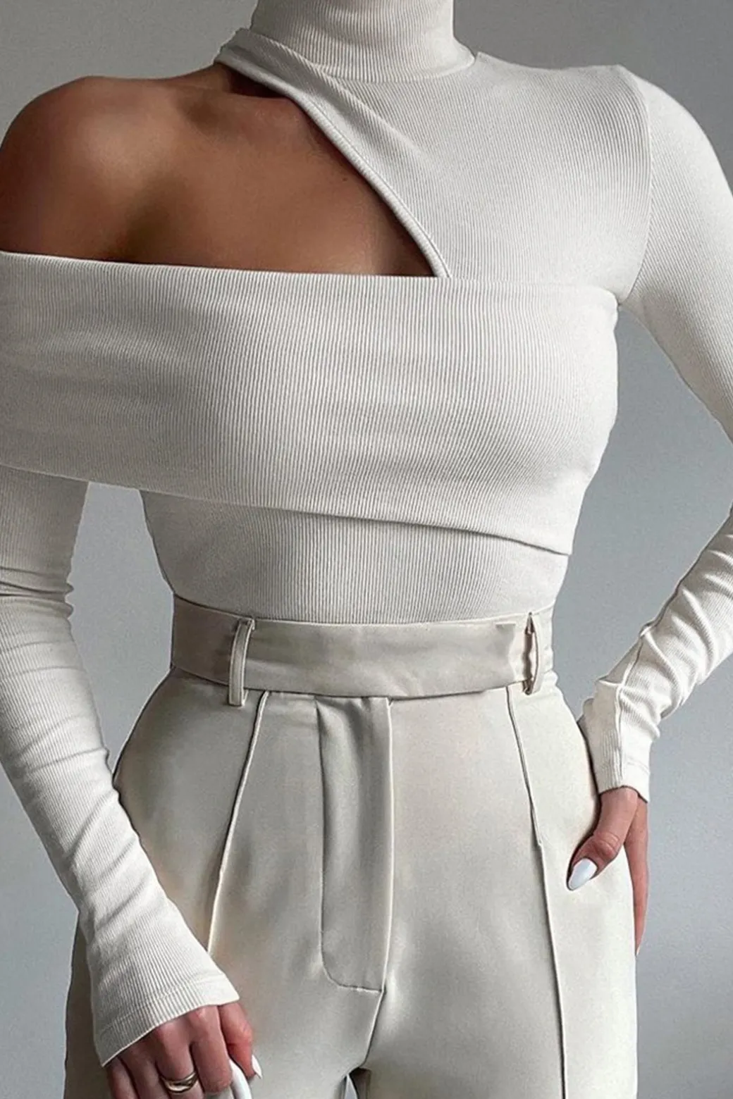 Fashion Solid Asymmetrical Long-Sleeve Top Long Sleeve Tops | Long Sleeves Tops
