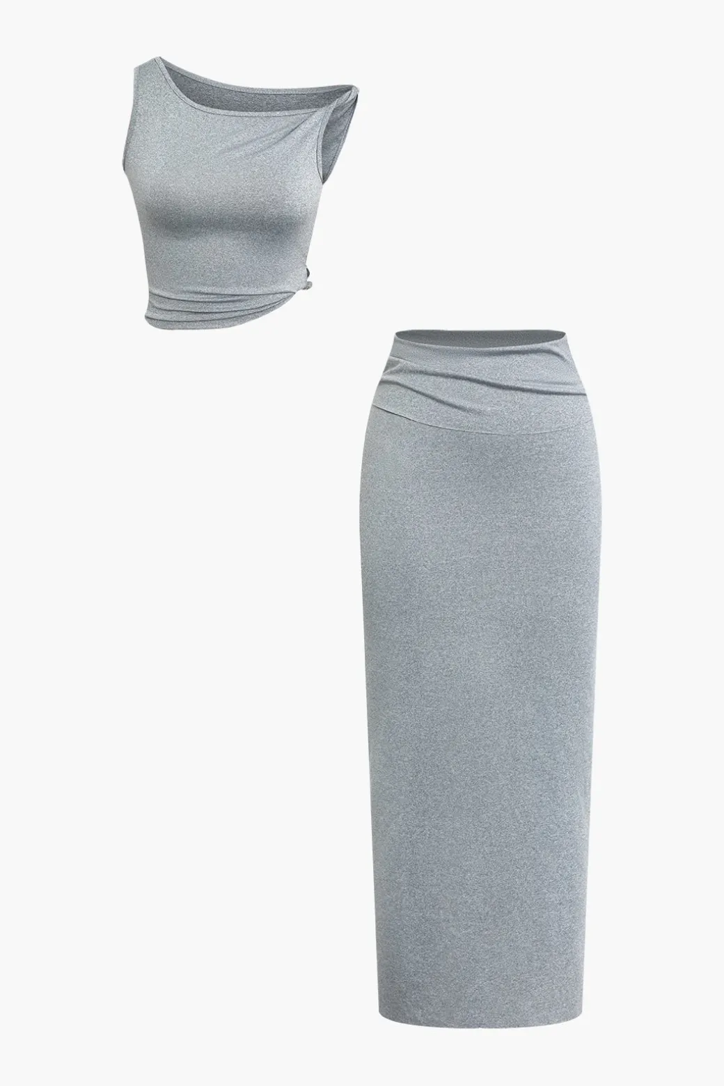 Online Solid Asymmetrical Twist Knot Top And Midi Skirt Set Skirt Sets