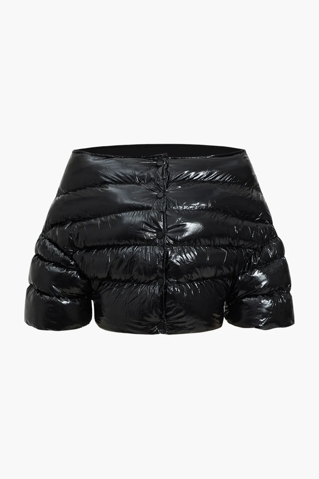New Solid Button Boat Neck Puffer Outerwear | Outerwear