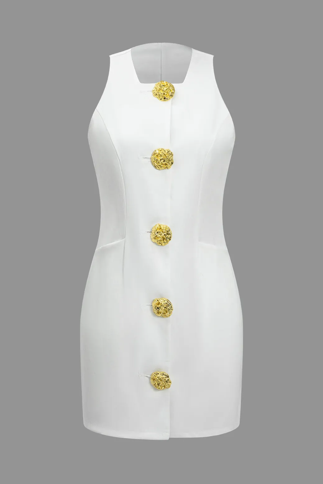 New Solid Button Sleeveless Mini Dress Mini Dresses