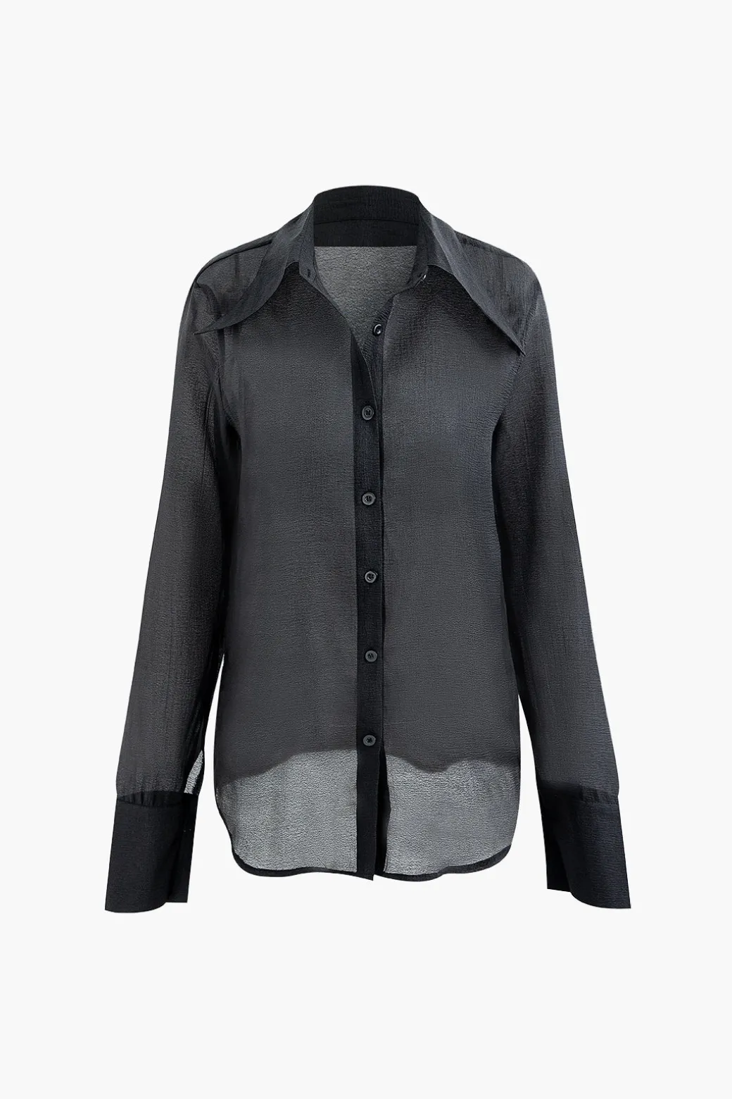 Flash Sale Solid Button Up Long Sleeve Shirt And Ruffle Hem Mini Skirt Set Long Sleeve Tops | Long Sleeves Tops