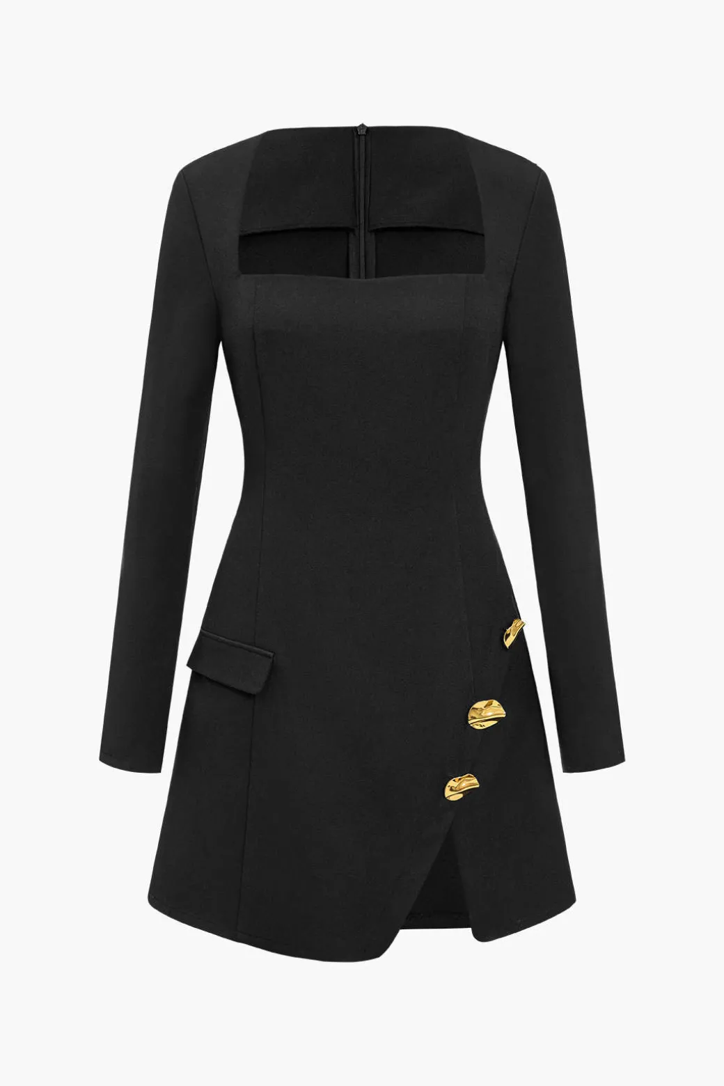 New Solid Button Zipper Asymmetrical Mini Dress Long Sleeve Dresses | Mini Dresses