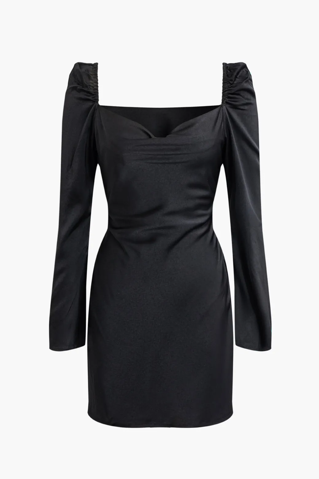 Flash Sale Solid Cowl Neck Long Sleeve Mini Dress Long Sleeve Dresses | Mini Dresses