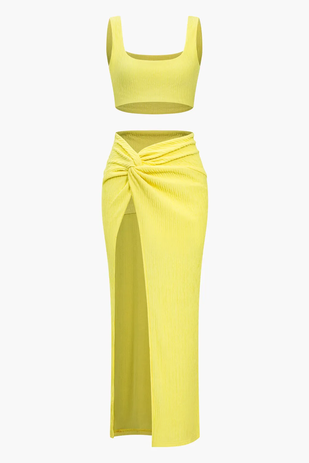 Sale Solid Crop Tank Top And Slit Twist Knot Skirt Set Skirt Sets | Vacation Sets