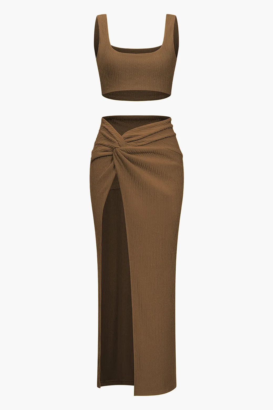 Sale Solid Crop Tank Top And Slit Twist Knot Skirt Set Skirt Sets | Vacation Sets
