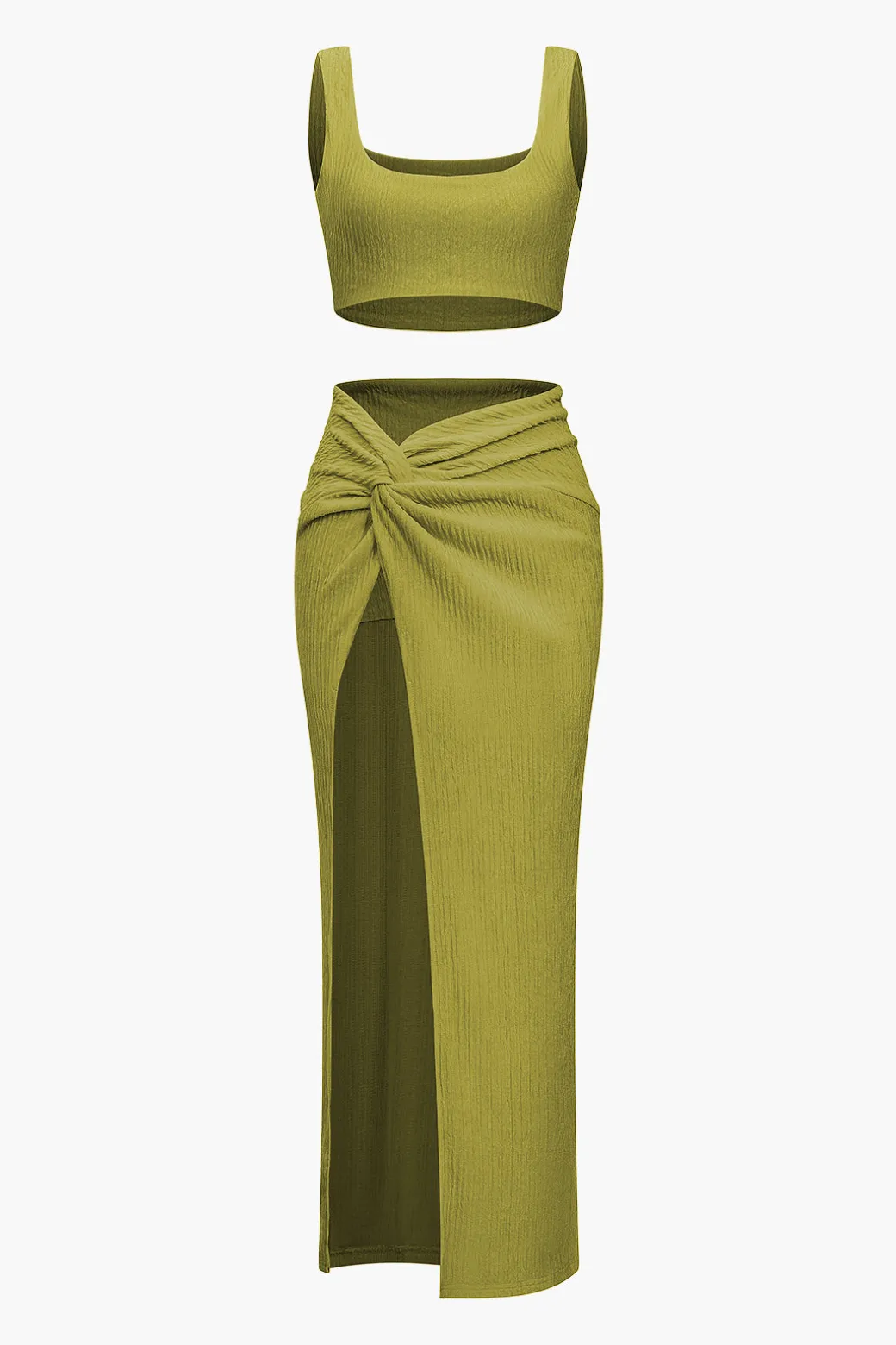 Sale Solid Crop Tank Top And Slit Twist Knot Skirt Set Skirt Sets | Vacation Sets