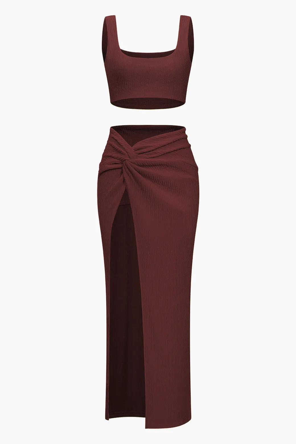 Sale Solid Crop Tank Top And Slit Twist Knot Skirt Set Skirt Sets | Vacation Sets