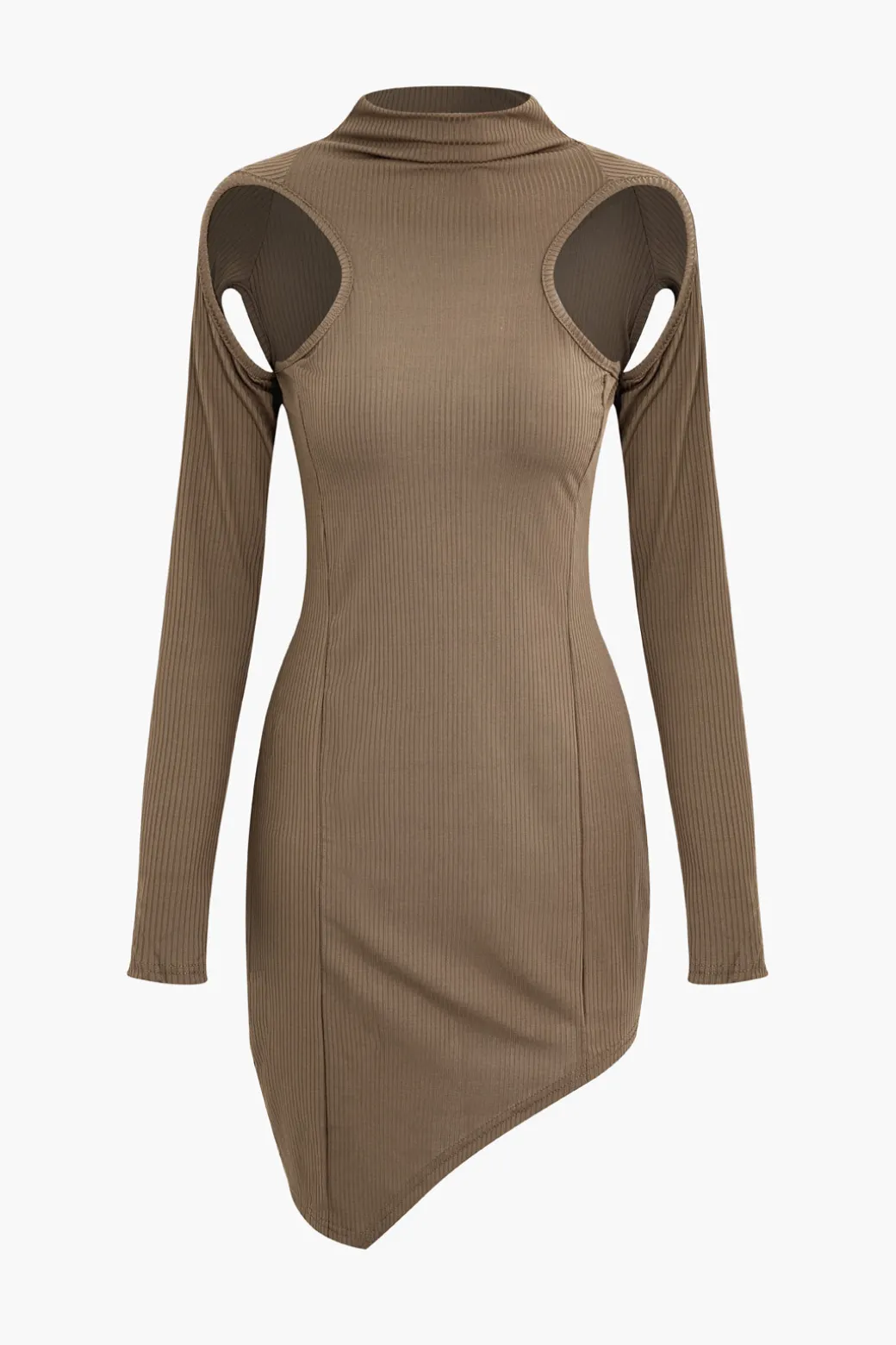 Flash Sale Solid Cut Out Asymmetrical Mini Dress Mini Dresses | Long Sleeve Dresses
