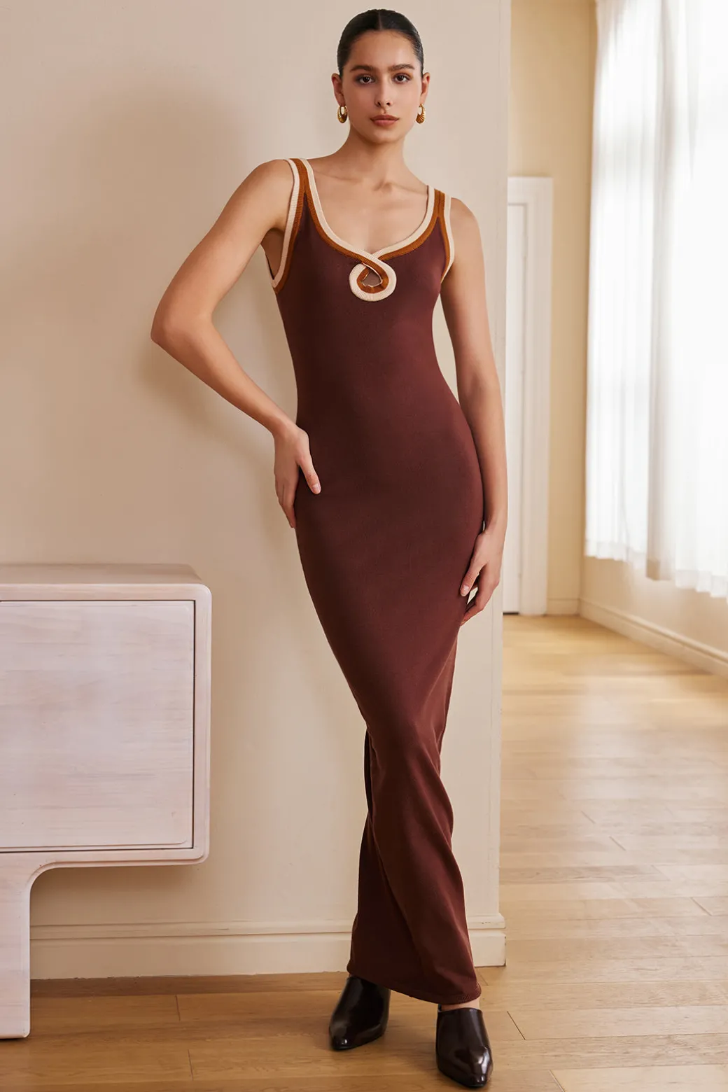 Fashion Solid Cut Out Color Block Maxi Dress Maxi Dresses