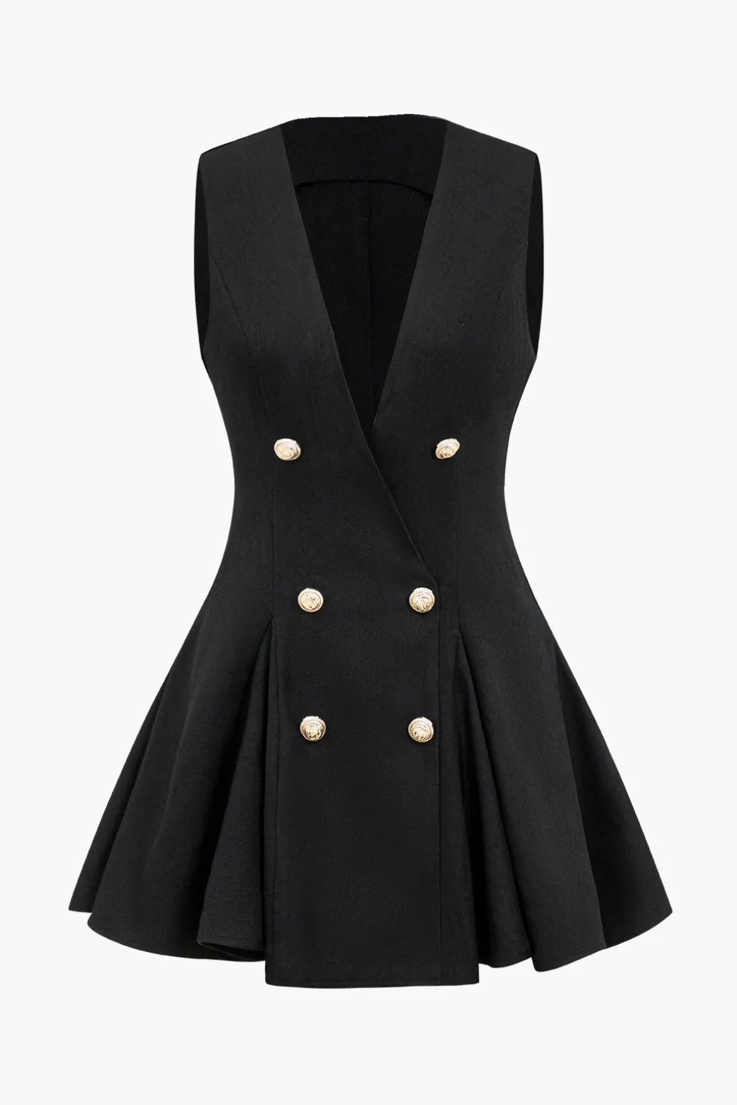 Hot Solid Double Breasted V-Neck Mini Dress Mini Dresses