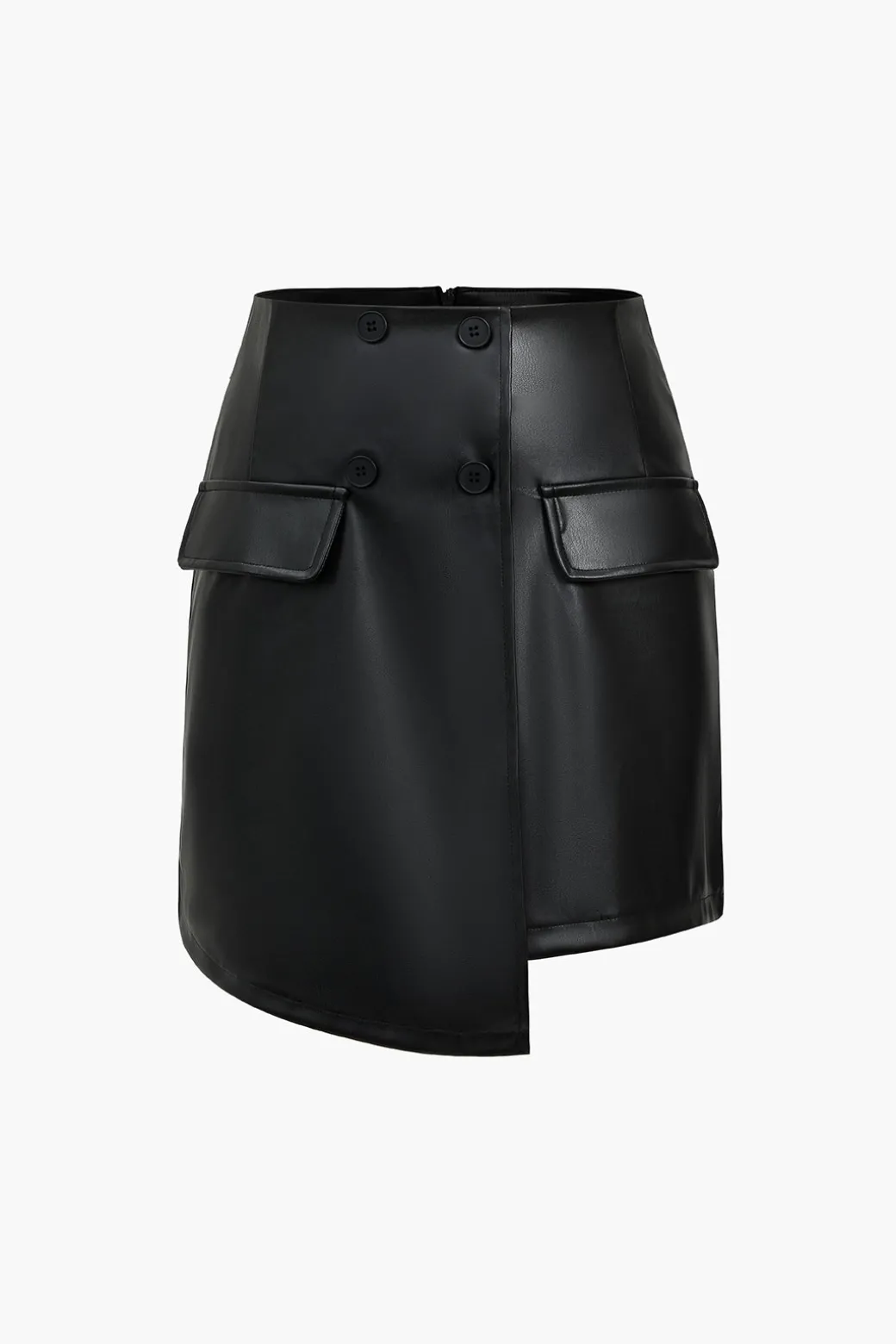 Cheap Solid Faux Leather Button Asymmetrical Skirt Skirts