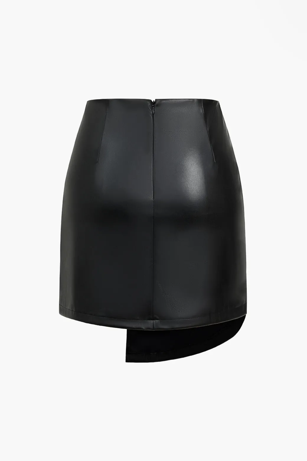 Cheap Solid Faux Leather Button Asymmetrical Skirt Skirts