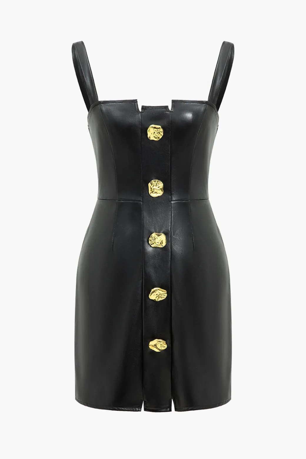 Online Solid Faux Leather Button Mini Dress Mini Dresses