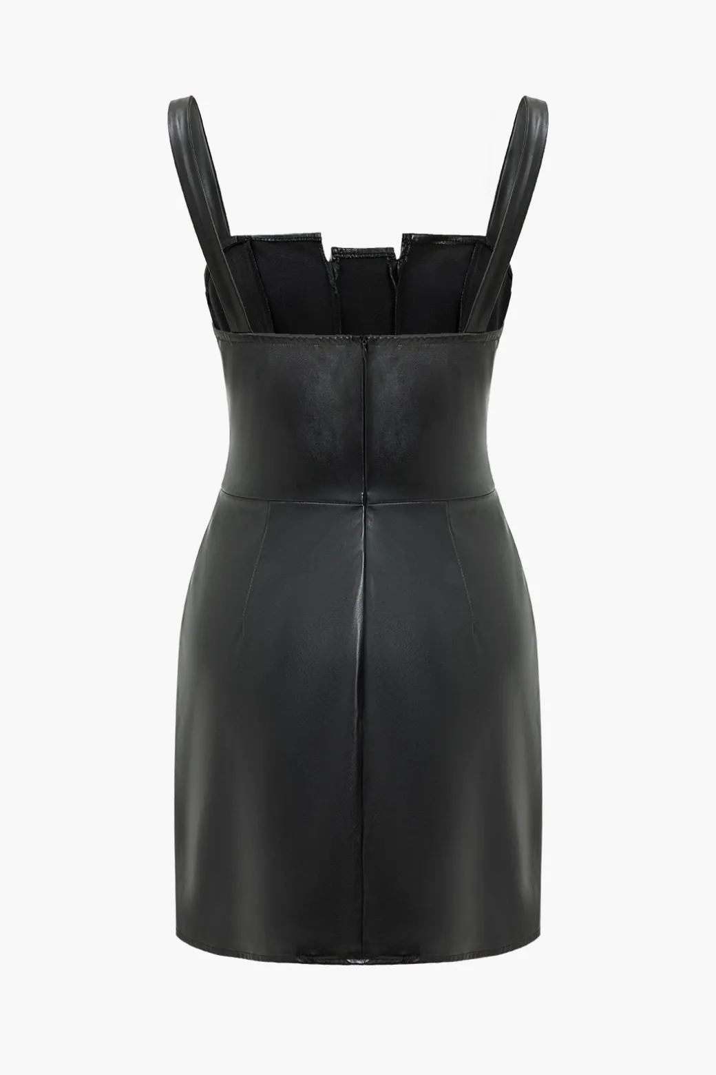 Online Solid Faux Leather Button Mini Dress Mini Dresses