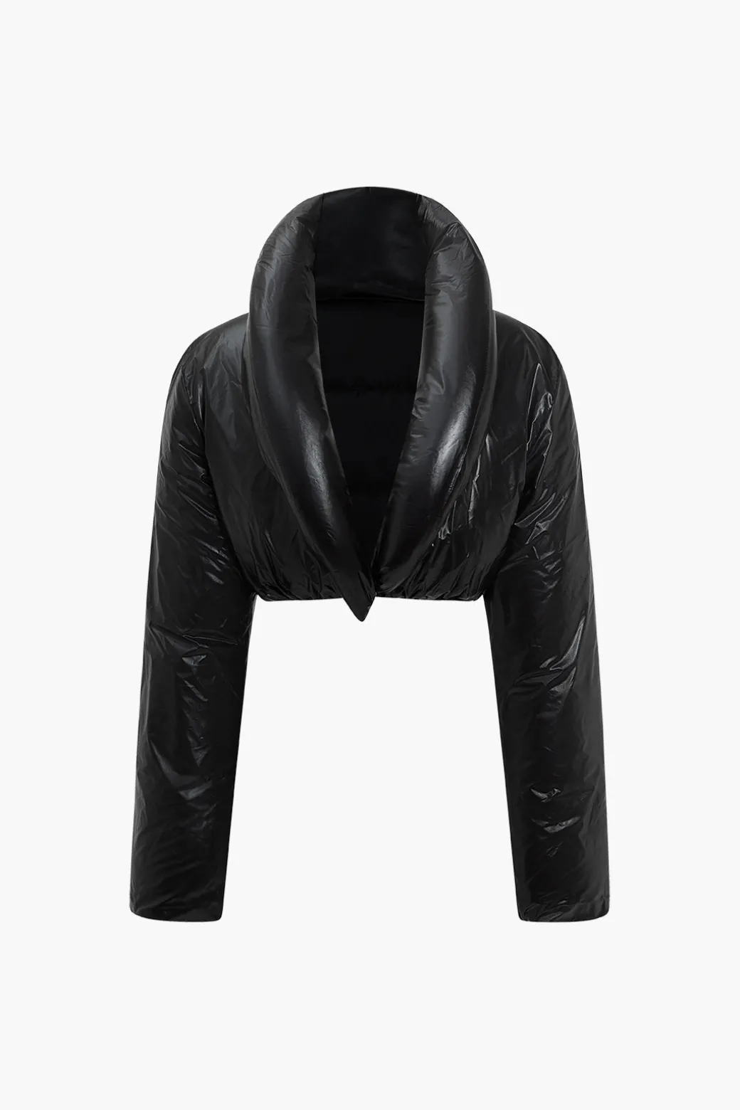 Online Solid Faux Leather Padded Button Stand Collar Puffer Outerwear | Outerwear