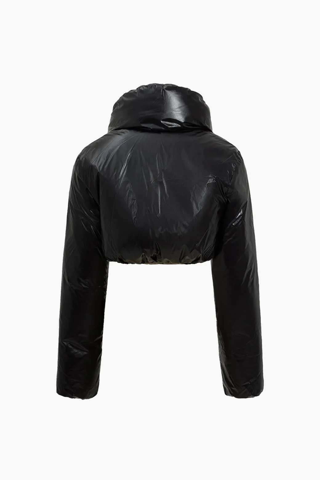 Online Solid Faux Leather Padded Button Stand Collar Puffer Outerwear | Outerwear
