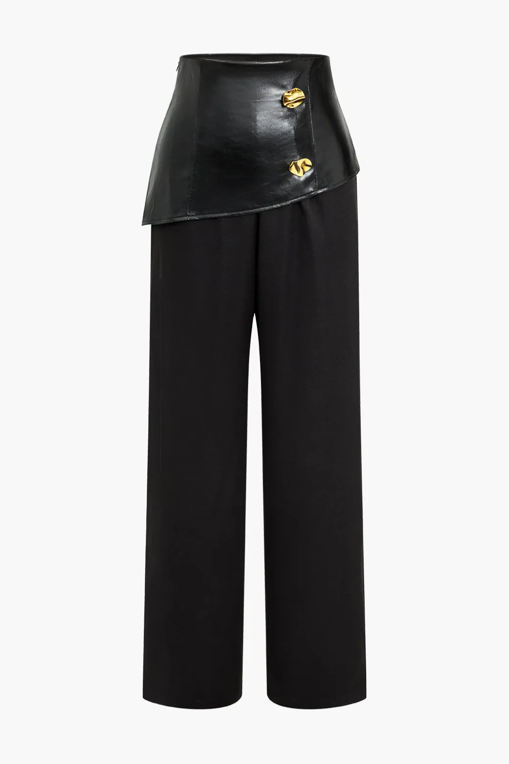 Flash Sale Solid Faux Leather Patchwork Button Trousers Pants