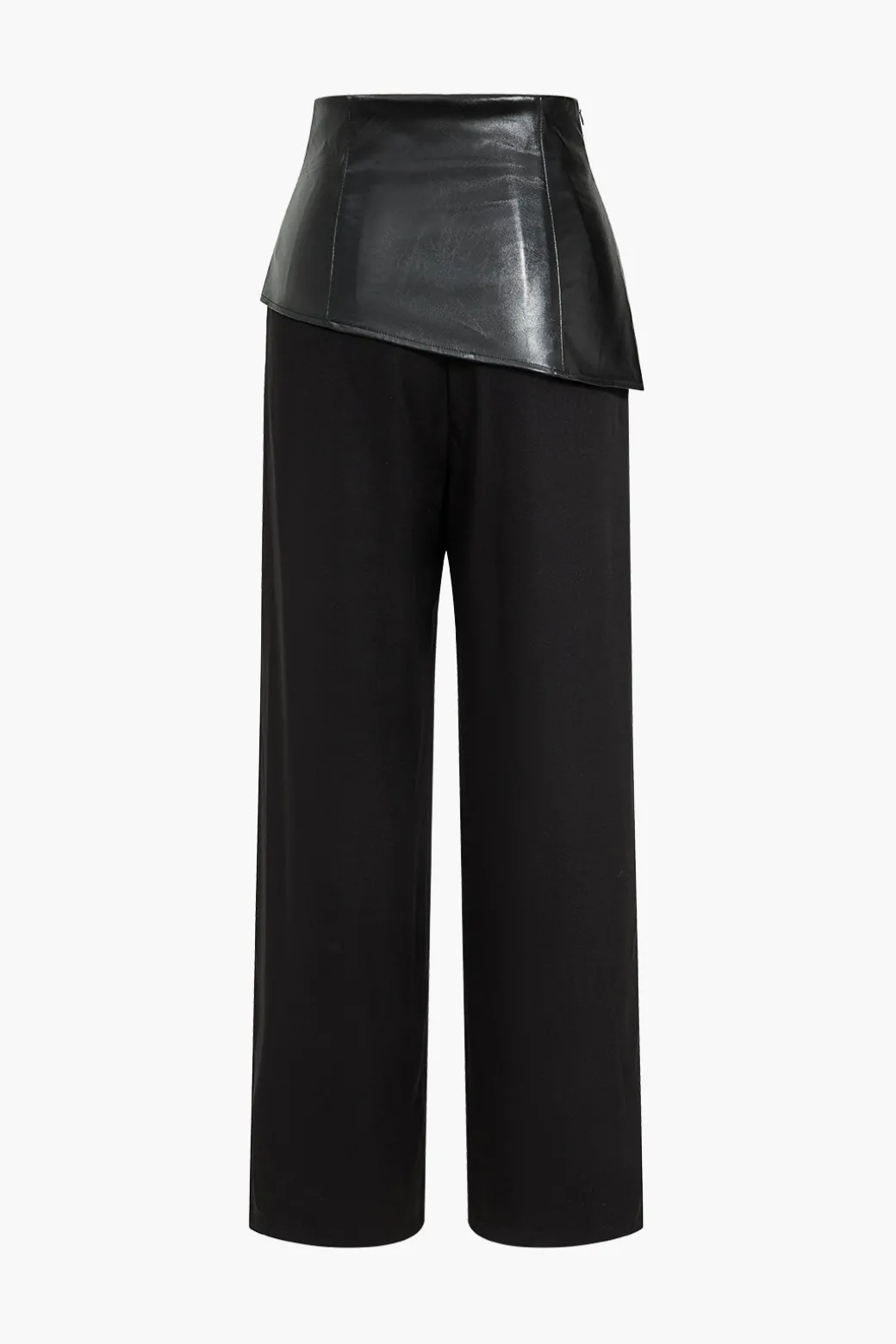 Flash Sale Solid Faux Leather Patchwork Button Trousers Pants