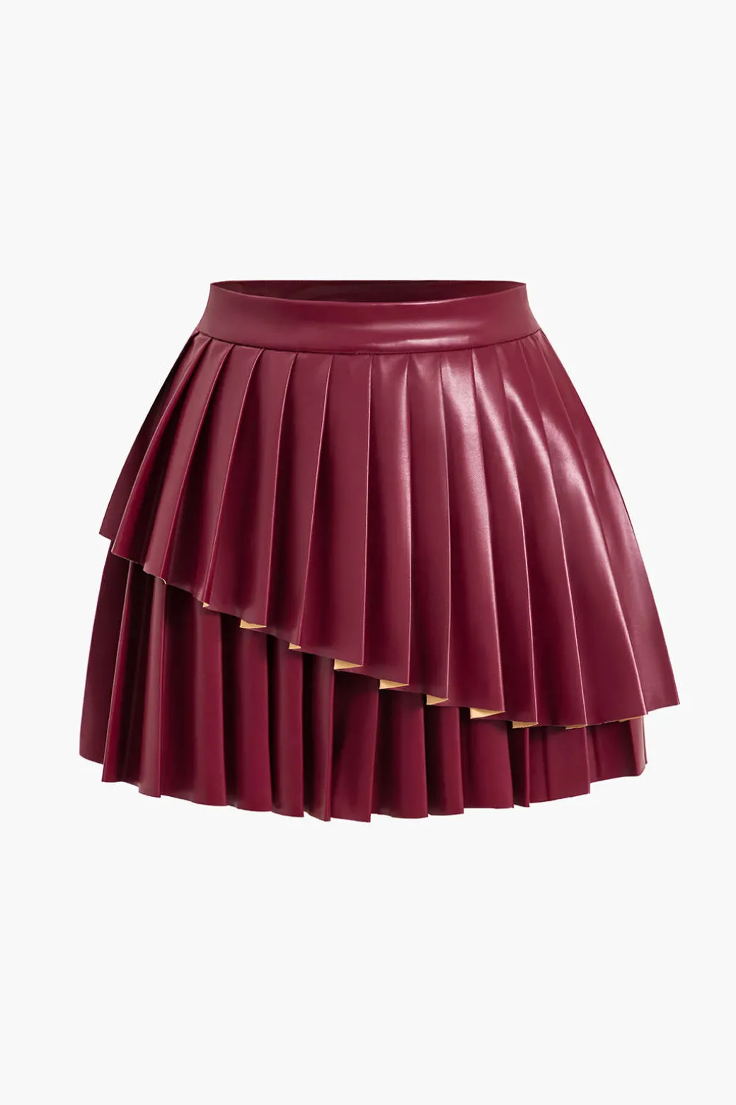 Outlet Solid Faux Leather Pleated Asymmetrical Skirt Skirts