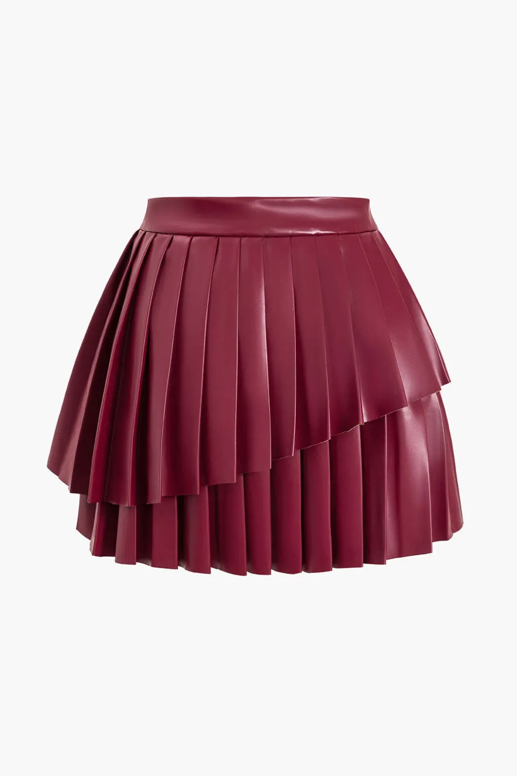 Outlet Solid Faux Leather Pleated Asymmetrical Skirt Skirts