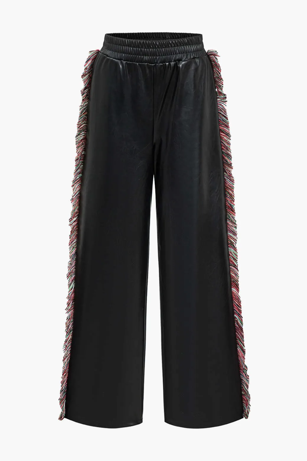 Flash Sale Solid Faux Leather Trousers With Fringe Pants