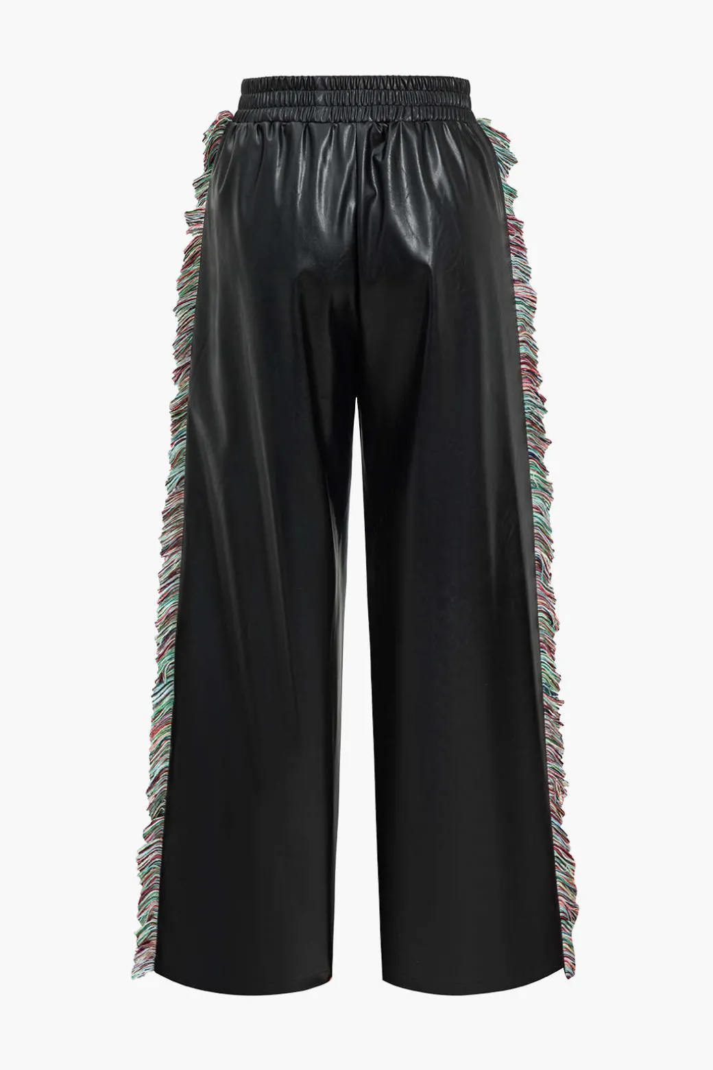 Flash Sale Solid Faux Leather Trousers With Fringe Pants