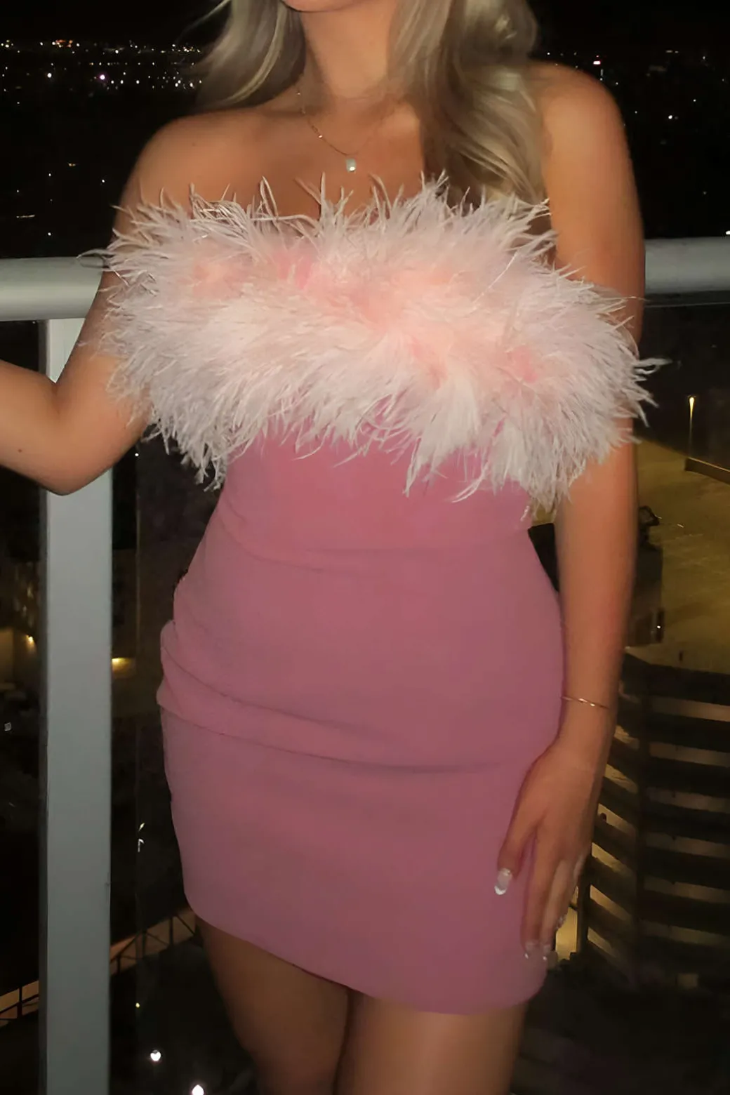 Hot Solid Feather Strapless Mini Dress Mini Dresses