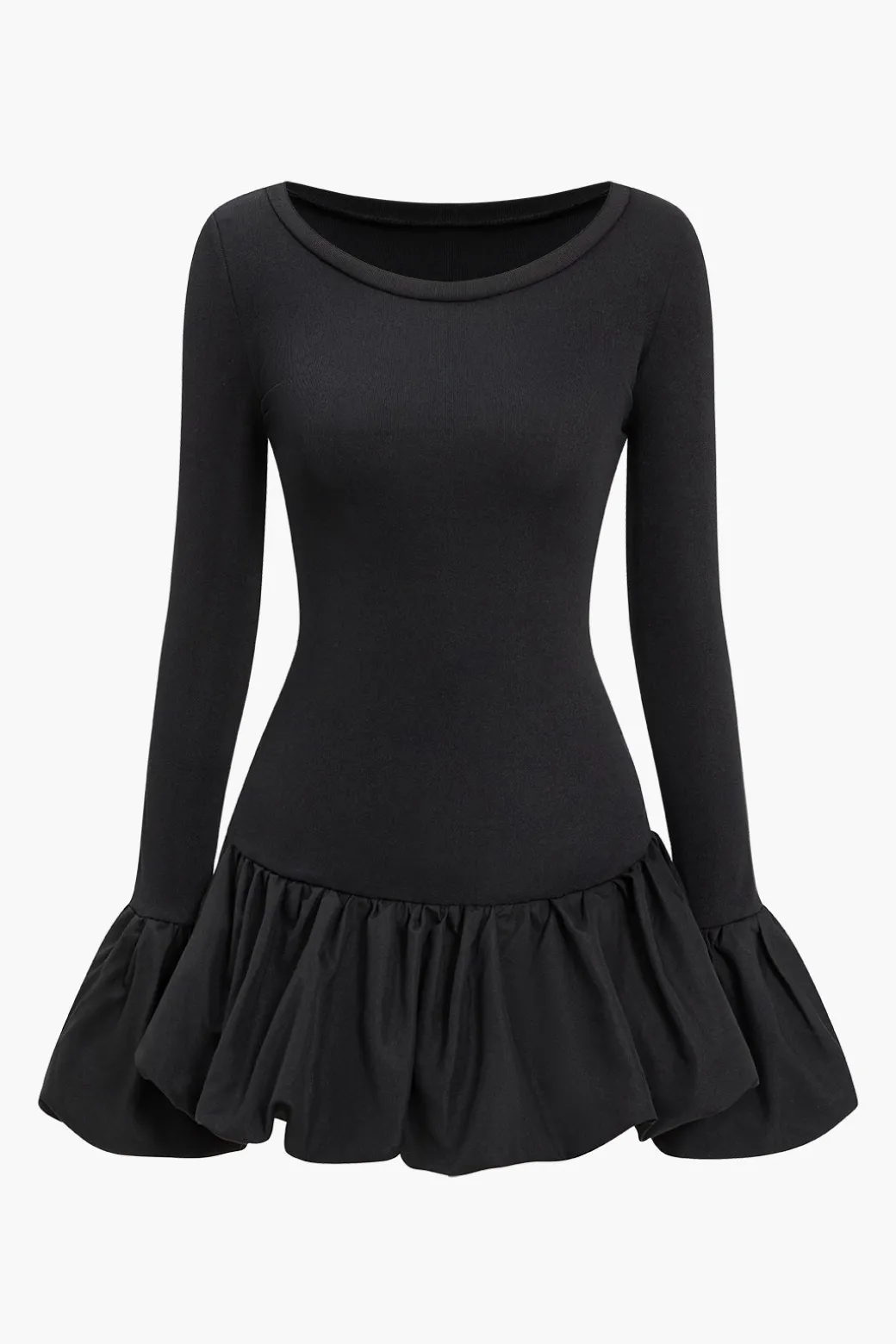 New Solid Flared Mini Dress Long Sleeve Dresses | Mini Dresses