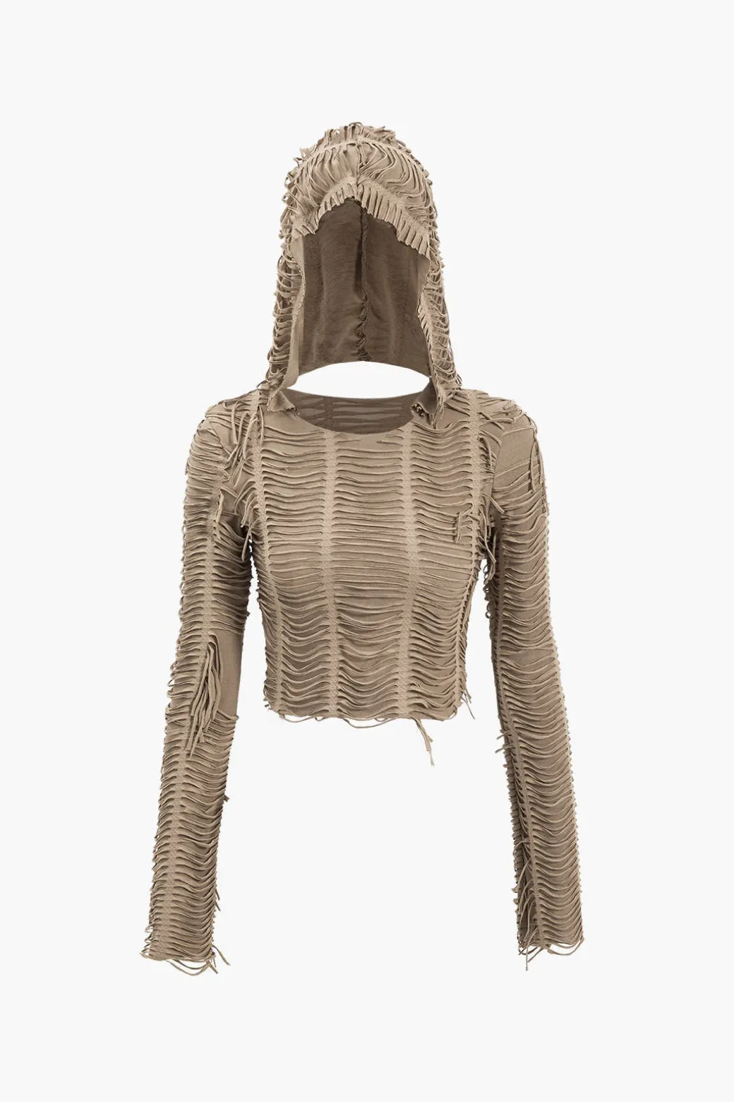 Fashion Solid Fringe Long-Sleeve Hooded Top Long Sleeve Tops | Long Sleeves Tops