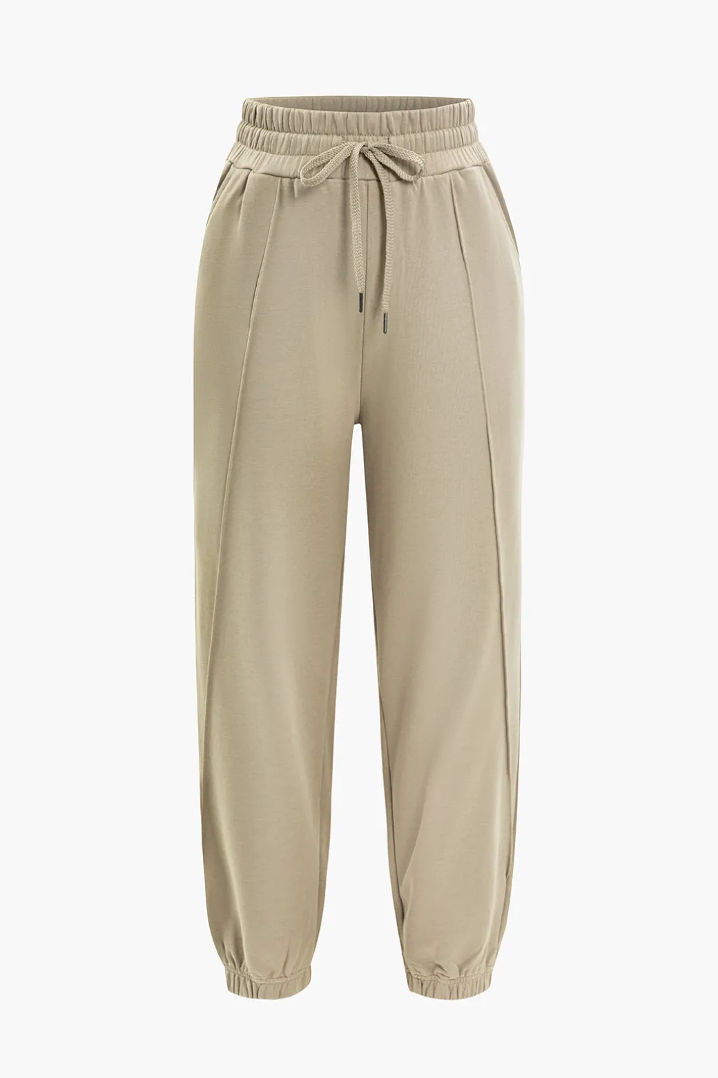 Online Solid High-Waist Drawstring Pants Pants