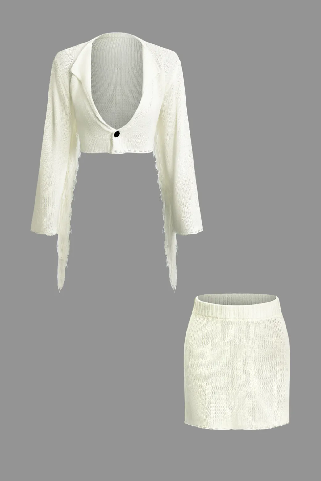 Shop Solid Knit Fringe Long Sleeve Top And Mini Skirt Set Knit Sets