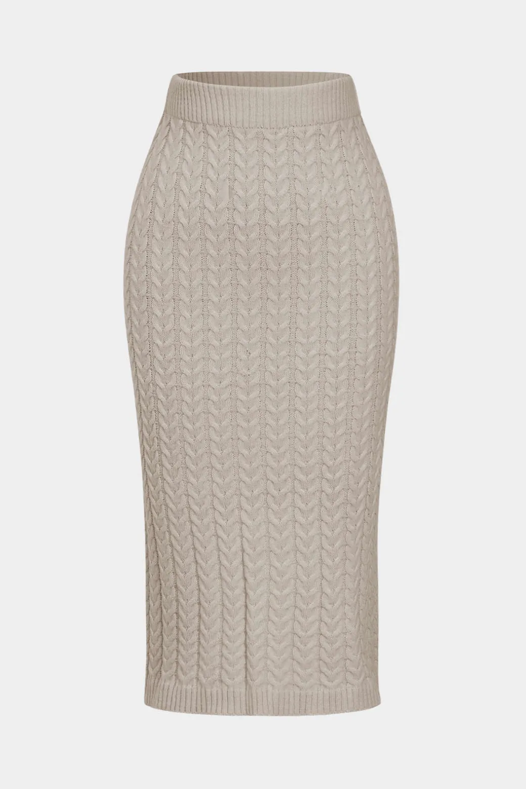 Fashion Solid Knit Long Sleeve Top And Slit Skirt Set Knit Sets