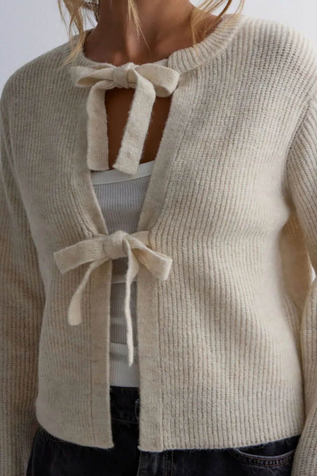 Online Solid Knit Tie-Up Cardigan Outerwear | Outerwear