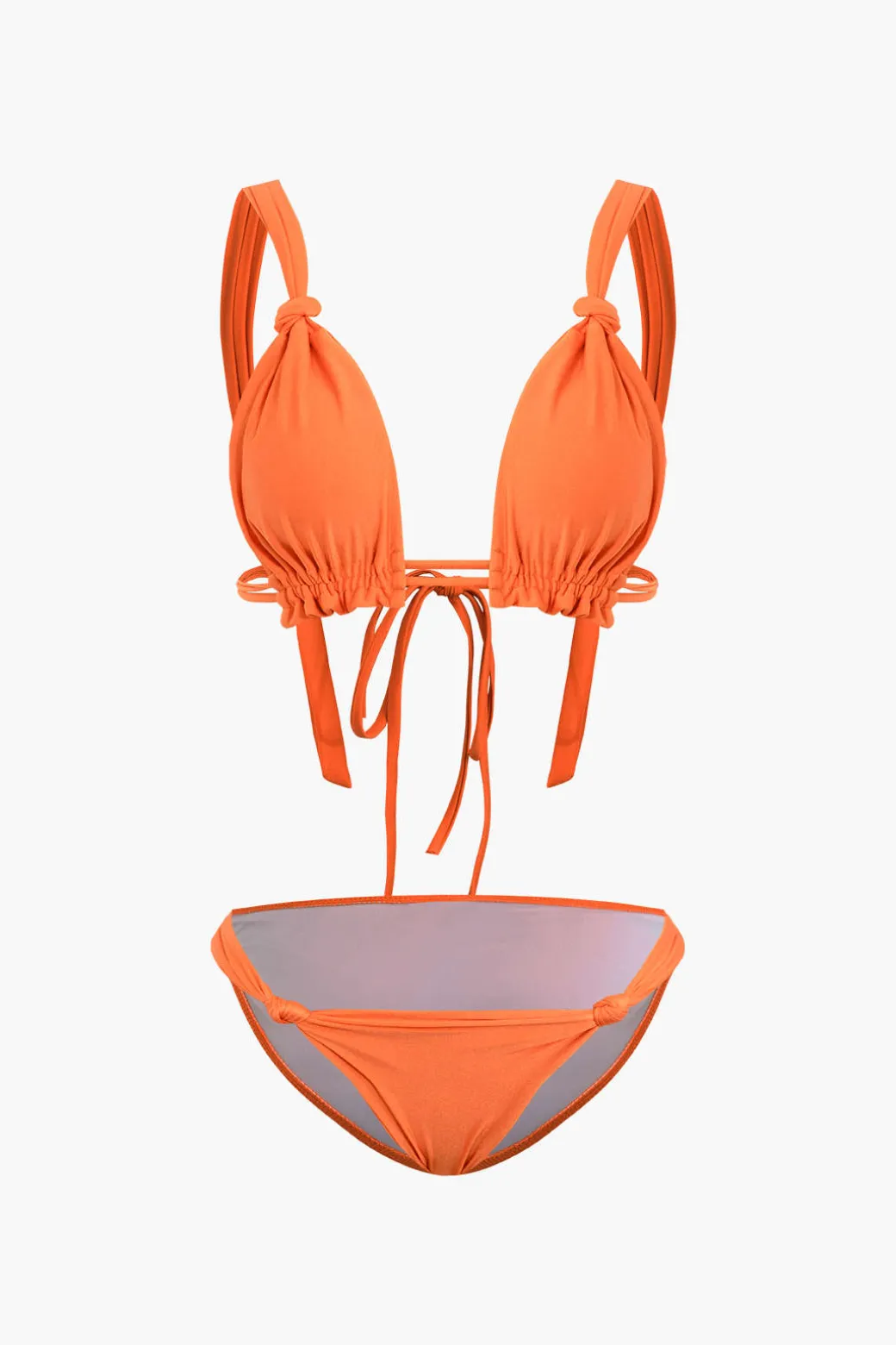 Online Solid Knot Tie Back Bikini Set Swimwear