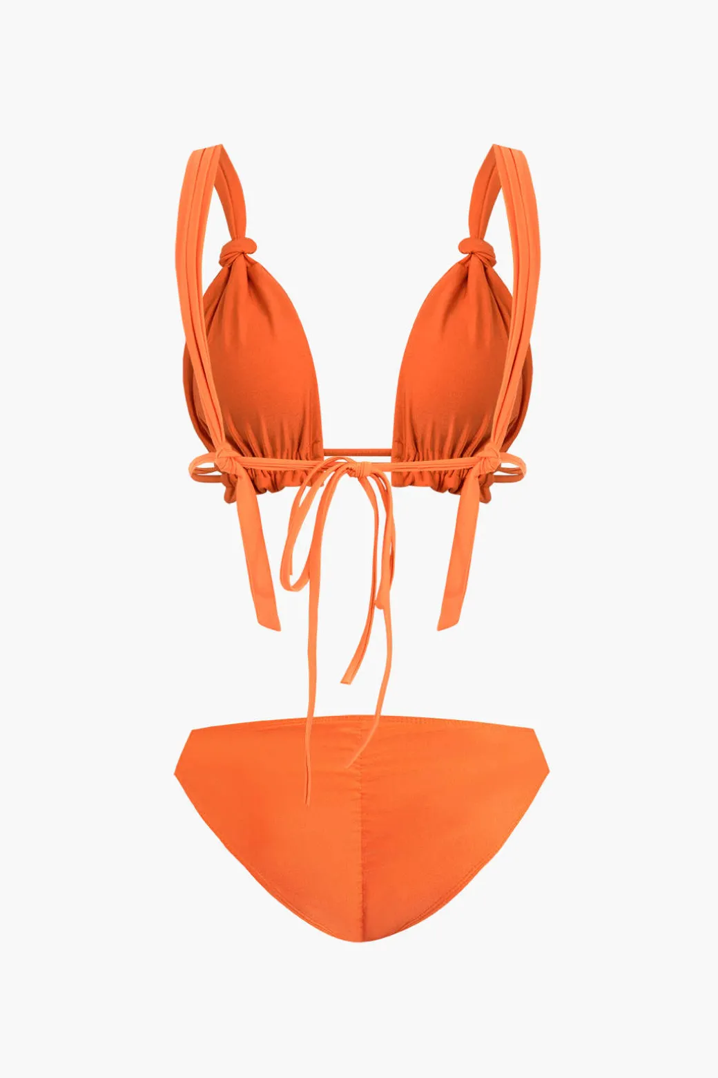 Online Solid Knot Tie Back Bikini Set Swimwear