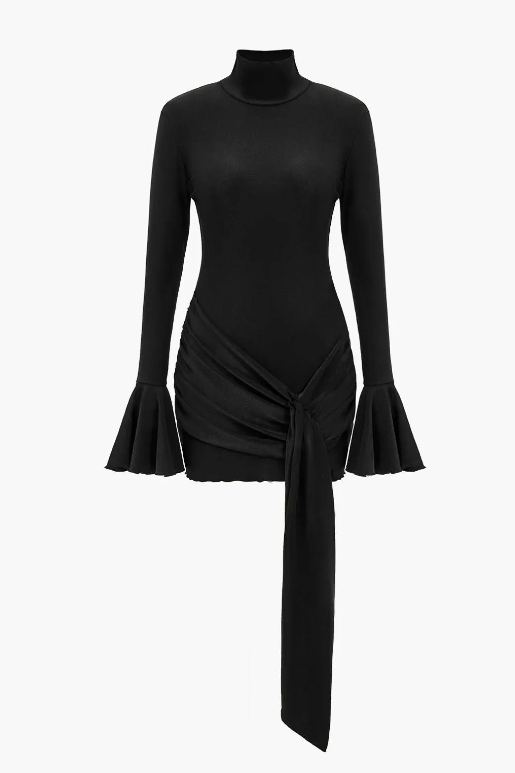 Clearance Solid Knotted Bell Sleeves Mini Dress Mini Dresses | Long Sleeve Dresses
