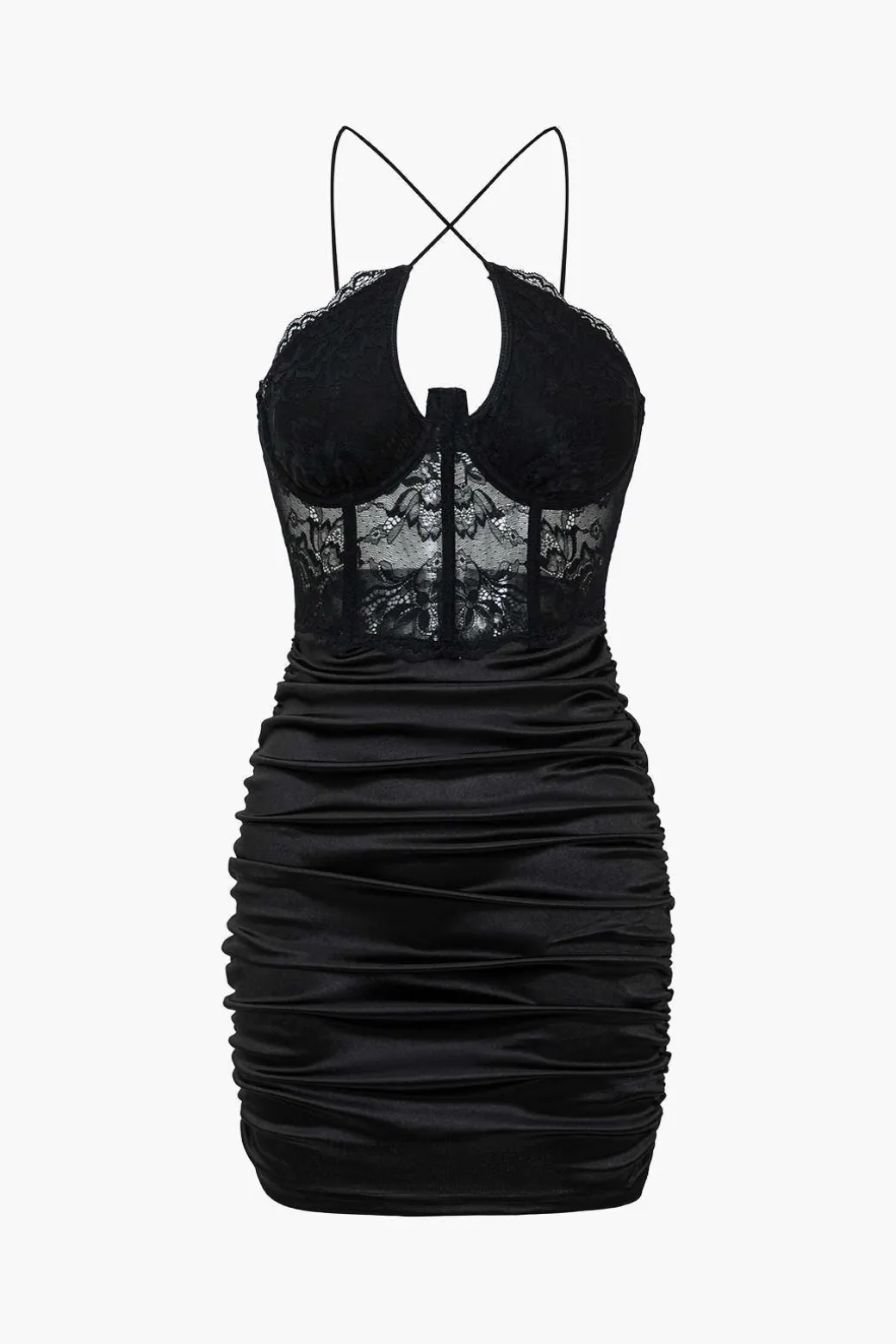 Discount Solid Lace Crossed Mini Dress Mini Dresses