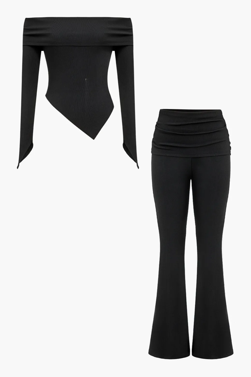 New Solid Off Shoulder Top And Trouser Set Pant Sets